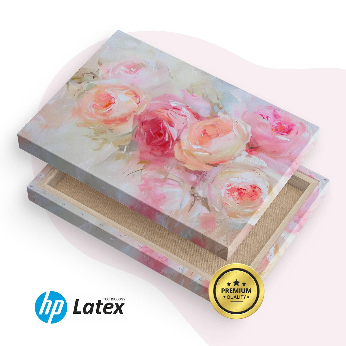 LEINWANDBILD für Wohnzimmer Rosen Blumen Natur Malarei 90cm x 60cm - Beige/Weiß, Textil (90/60cm) - Muralo