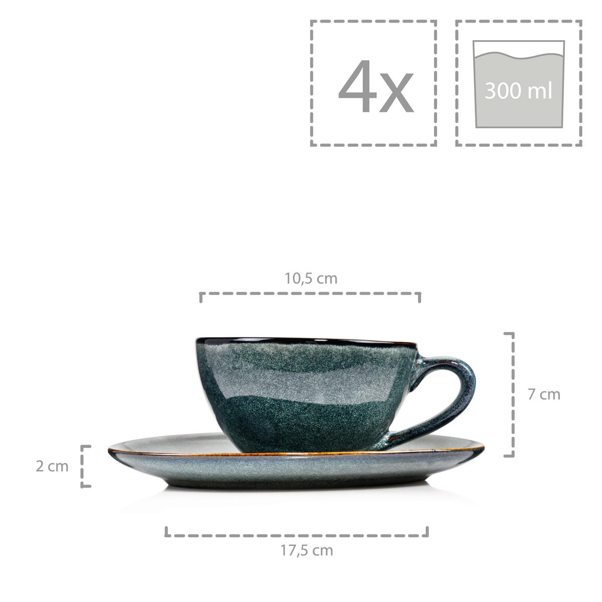 KAFFEETASSEN SET DARWIN - für 4 Personen aus Steingut - Blau, Keramik (27/39/20cm) - Sänger