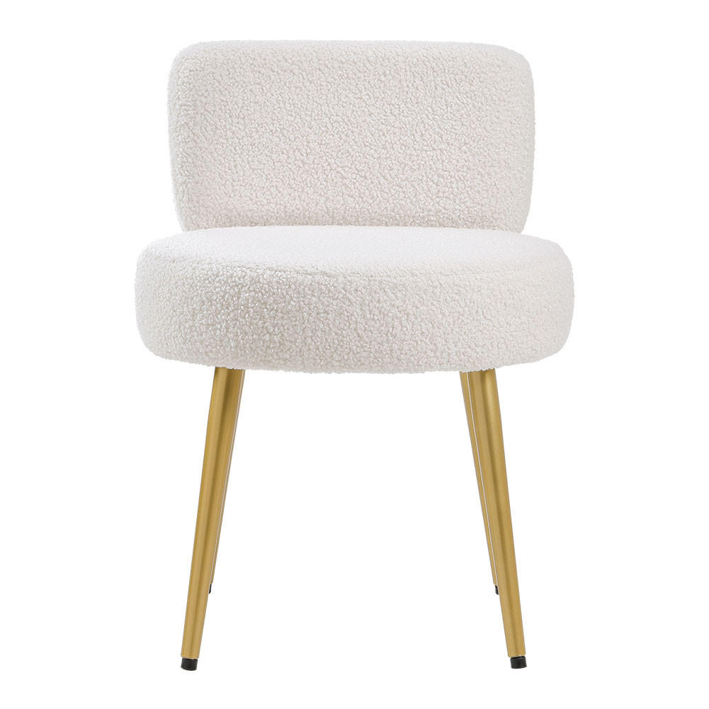 SCHMINKTISCHHOCKER 45/47/60 cm Rückenlehne Metallbeine Teddystoff Cremefarbe - Goldfarben/Creme, Textil/Metall (45/60/47cm) - Livingandhome