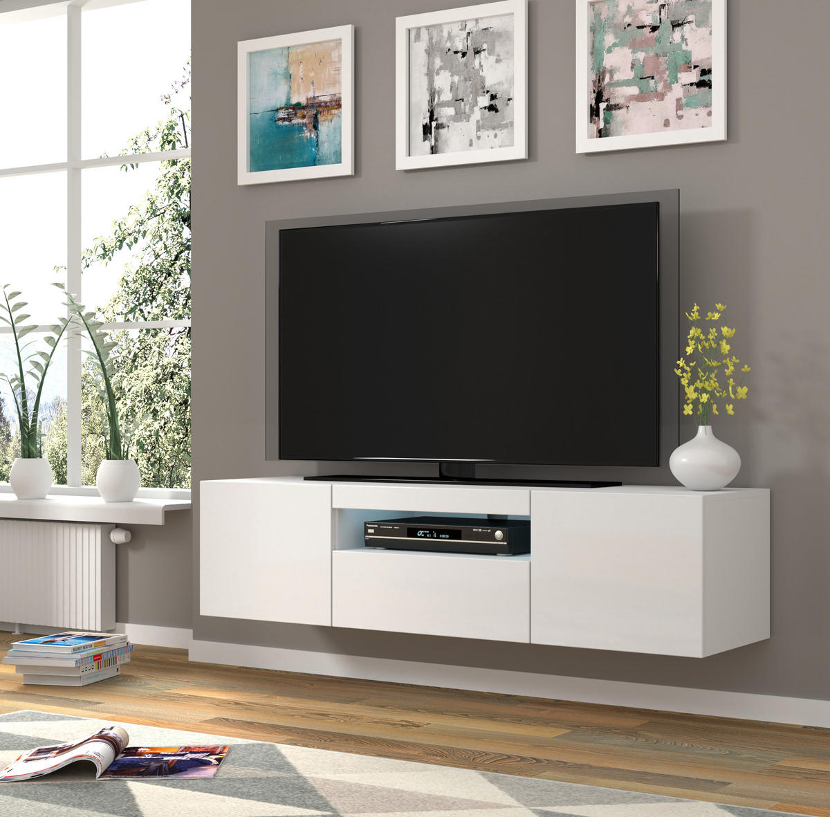 TV LOWBOARD Weiß Hochglanz 150/42/37 - Weiß Hochglanz, Holzwerkstoff (150/42/37cm) - RAUMHIRSCH FURNITURE