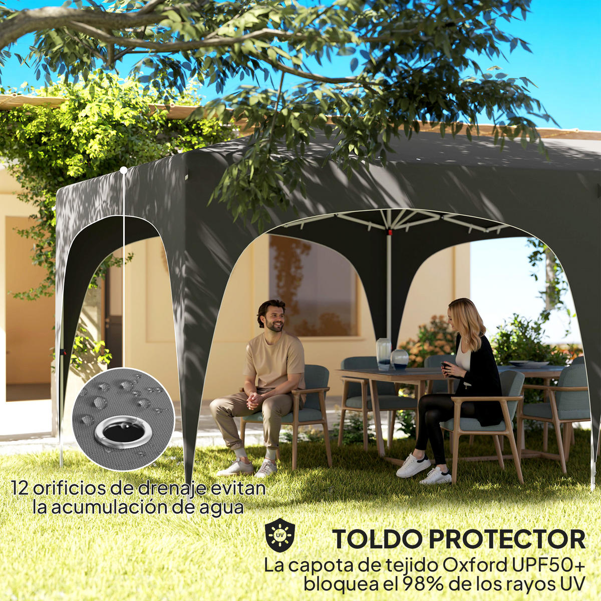 FALTPAVILLON, 6x3m, Seitenwände, UPF50+, höhenverstellbar, Tragetasche, Dunkelgrau - Multicolor, Metall (597/270/300cm) - FORIOUS