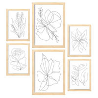 POSTER Set Mit 6 Blumenrahmen 1 Abstrakt Größe A3 & A4 Rahmen aus hellem Holz - Beige, Papier (29.7/1cm) - Nacnic