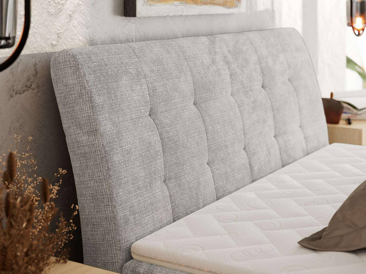 BOXBETT DAGOS 160/200 - Hellgrau Schenille grob gewebt - H3 - Topper T25 - Hellgrau, Textil (160/200cm) - MKS