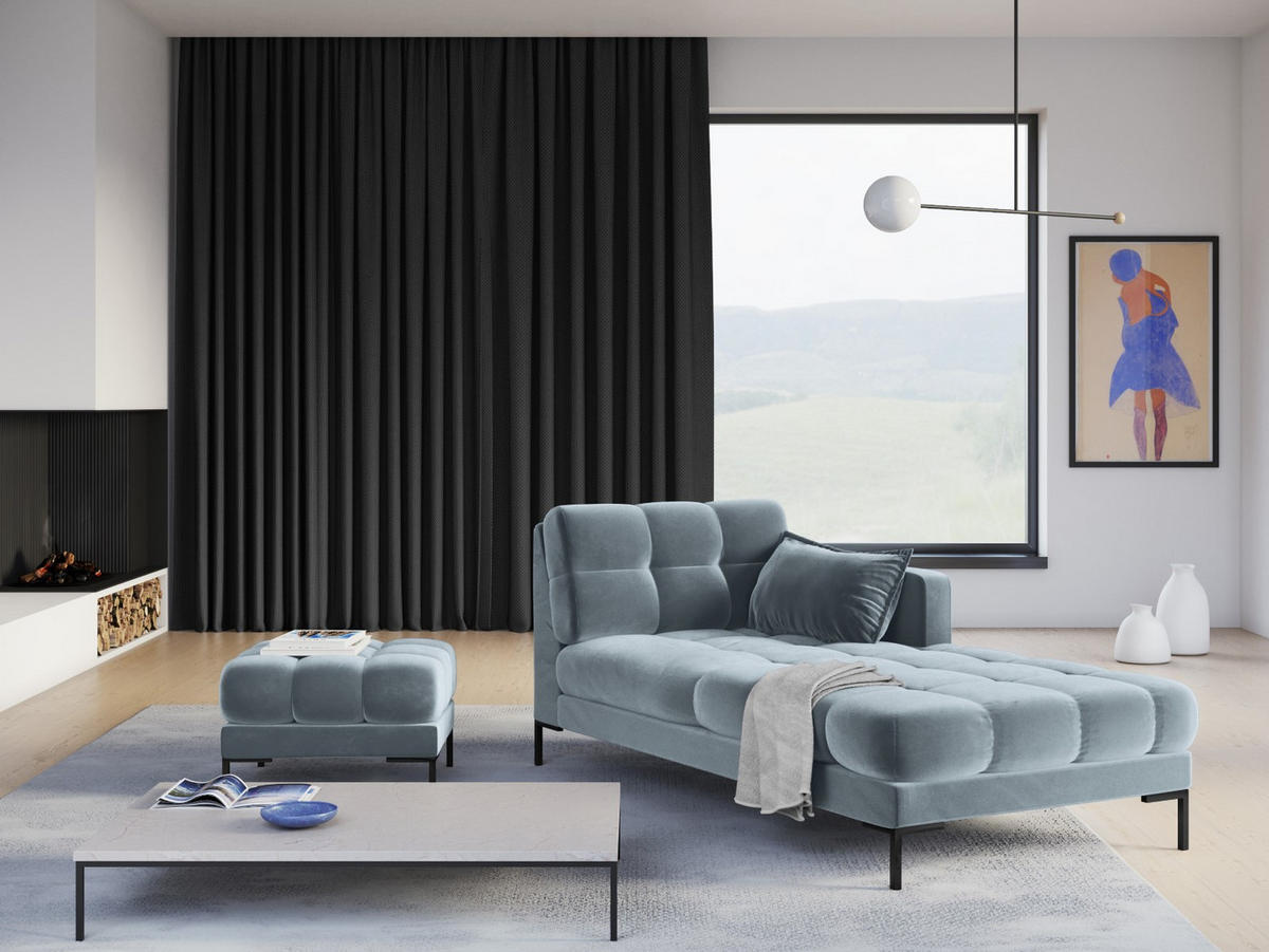 CHAISELONGUE rechts Mamaia aus Samt hellblau - Hellblau, Textil (102/75/185cm) - Micadoni