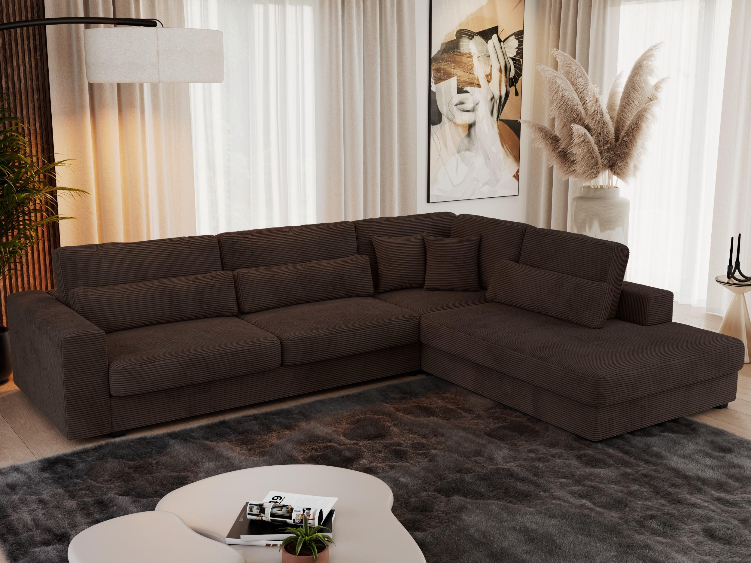 ECKSOFA Savona Braun Cord - rechts - Schwarz/Braun, Kunststoff/Textil (249/316cm) - MKS