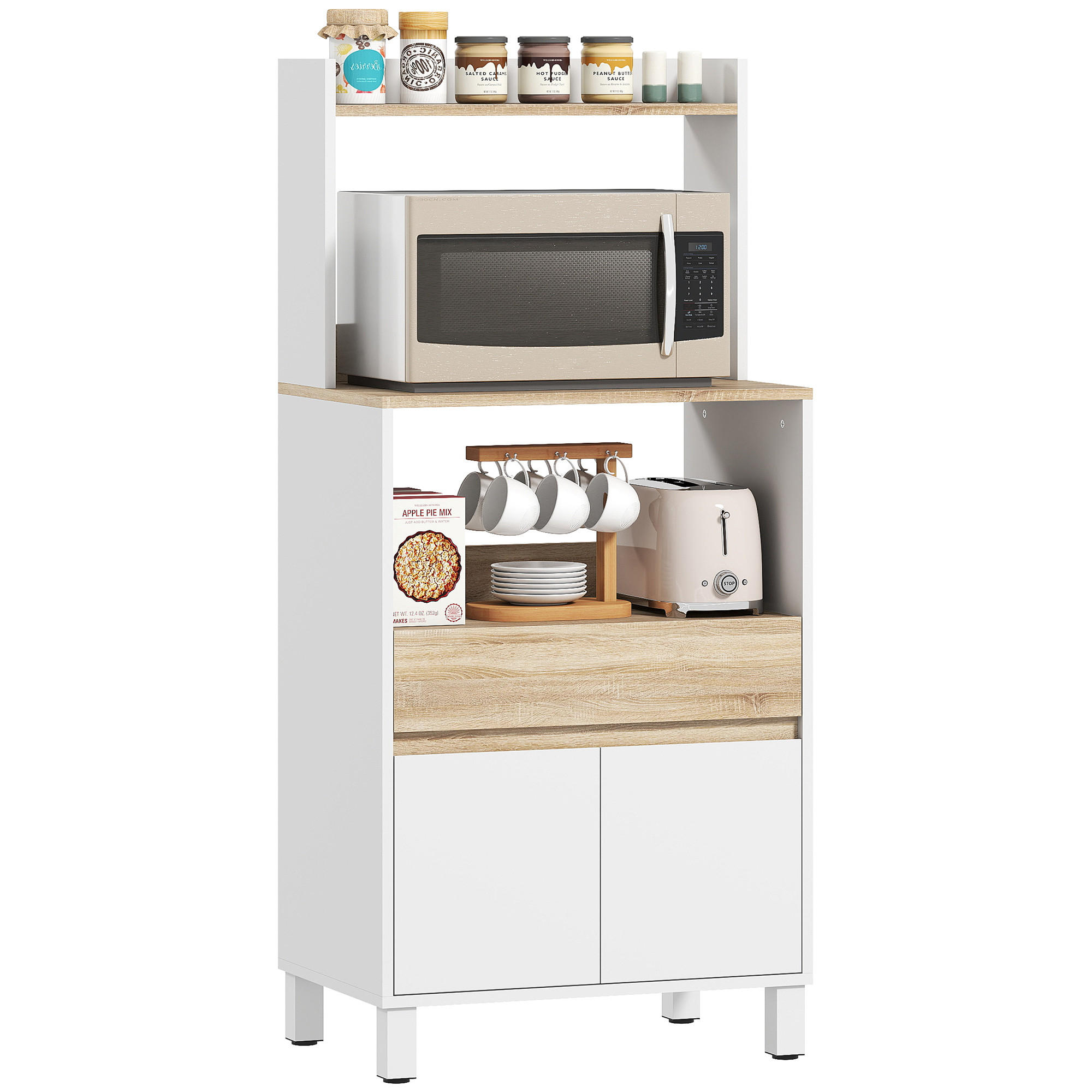 MIKROWELLENUNTERSCHRANK DE-11229 Mit Schublade Eiche/Weiß - Weiß, Holzwerkstoff (40/131/60cm) - ComfortXL