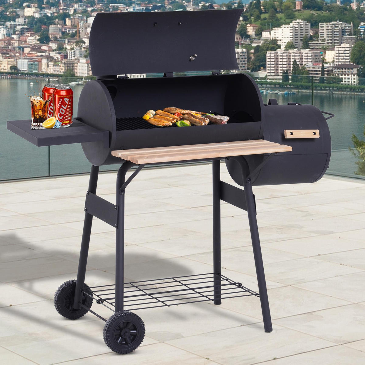HOLZKOHLEGRILL DE-18258 Schwarz - Schwarz, Metall (53/108/124cm) - ComfortXL