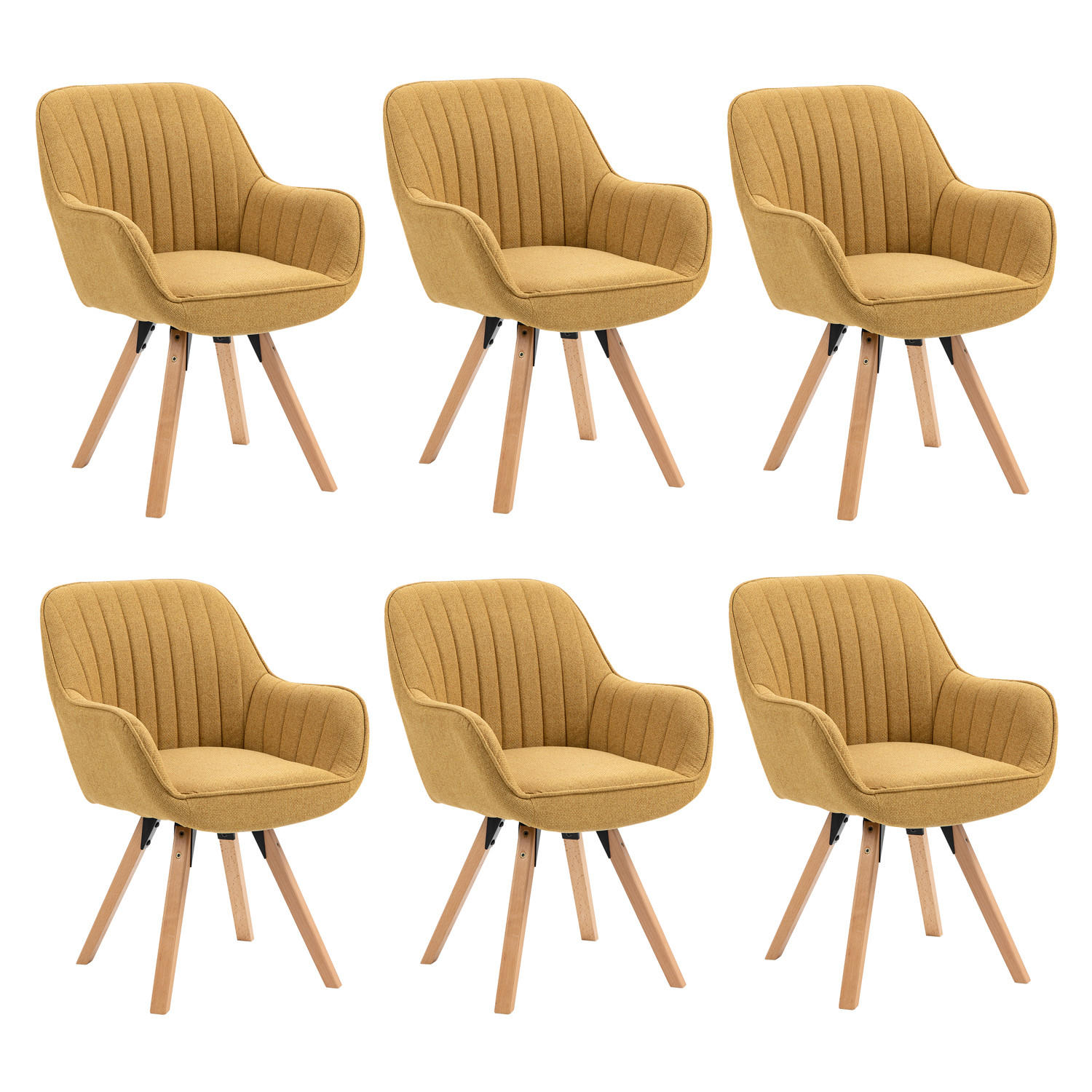ARMLEHNSTUHL-SET 6 Stück drehbar in Webstoff - Gelb/Kernbuche, Holz/Textil (57/83/56cm) - Meubles Cosy