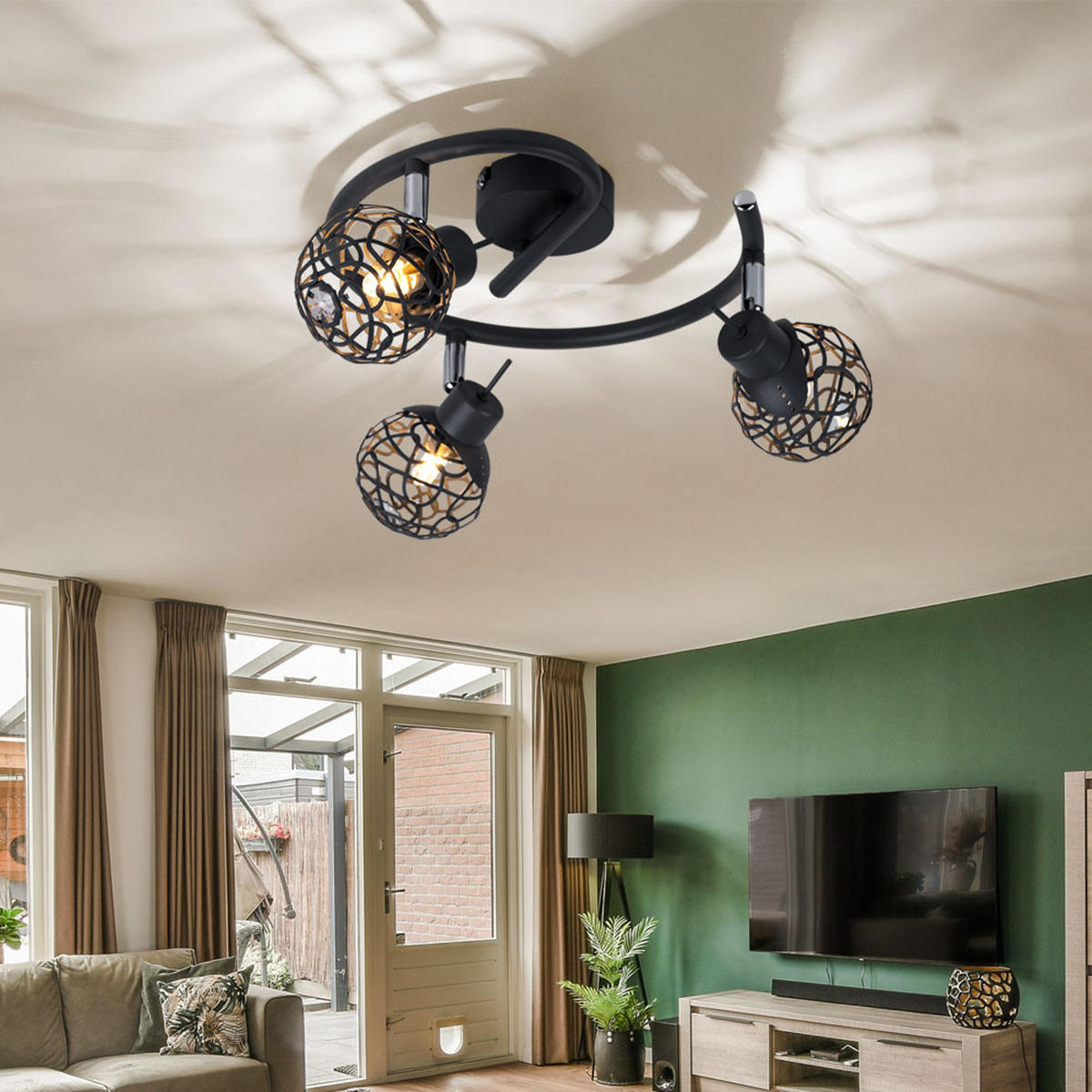 DECKENLEUCHTE Metall Grau Kristalloptik - Grau, Metall (25/25/14cm) - Globo Lighting
