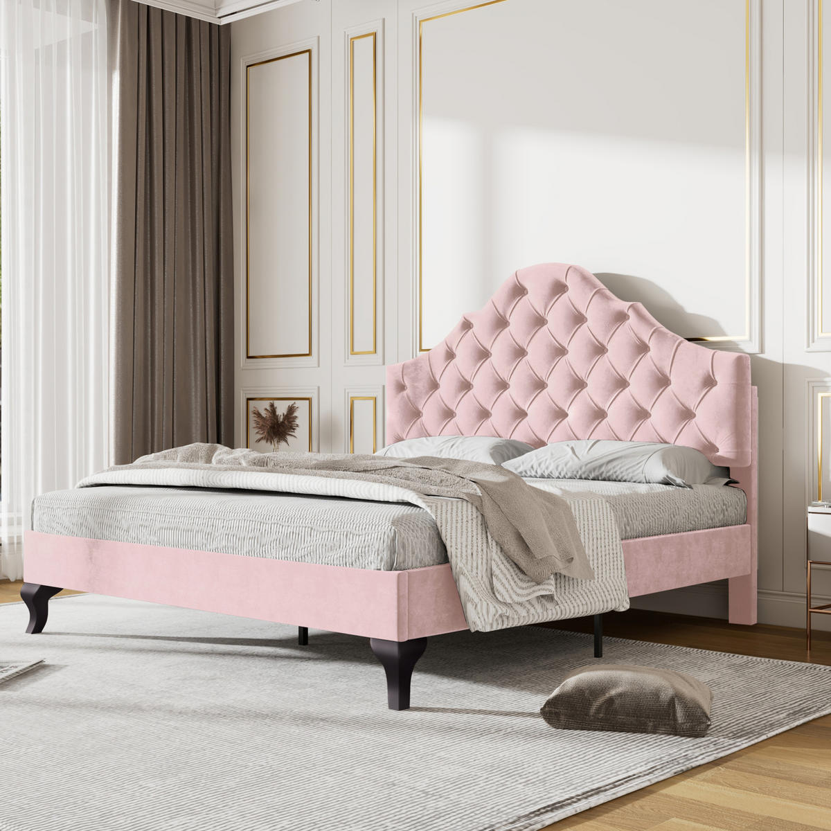 POLSTERBETT mit verstellbarem Kopfteil 140x200 cm Samt Pink - Pink, Metall (140/200cm) - Meubliv