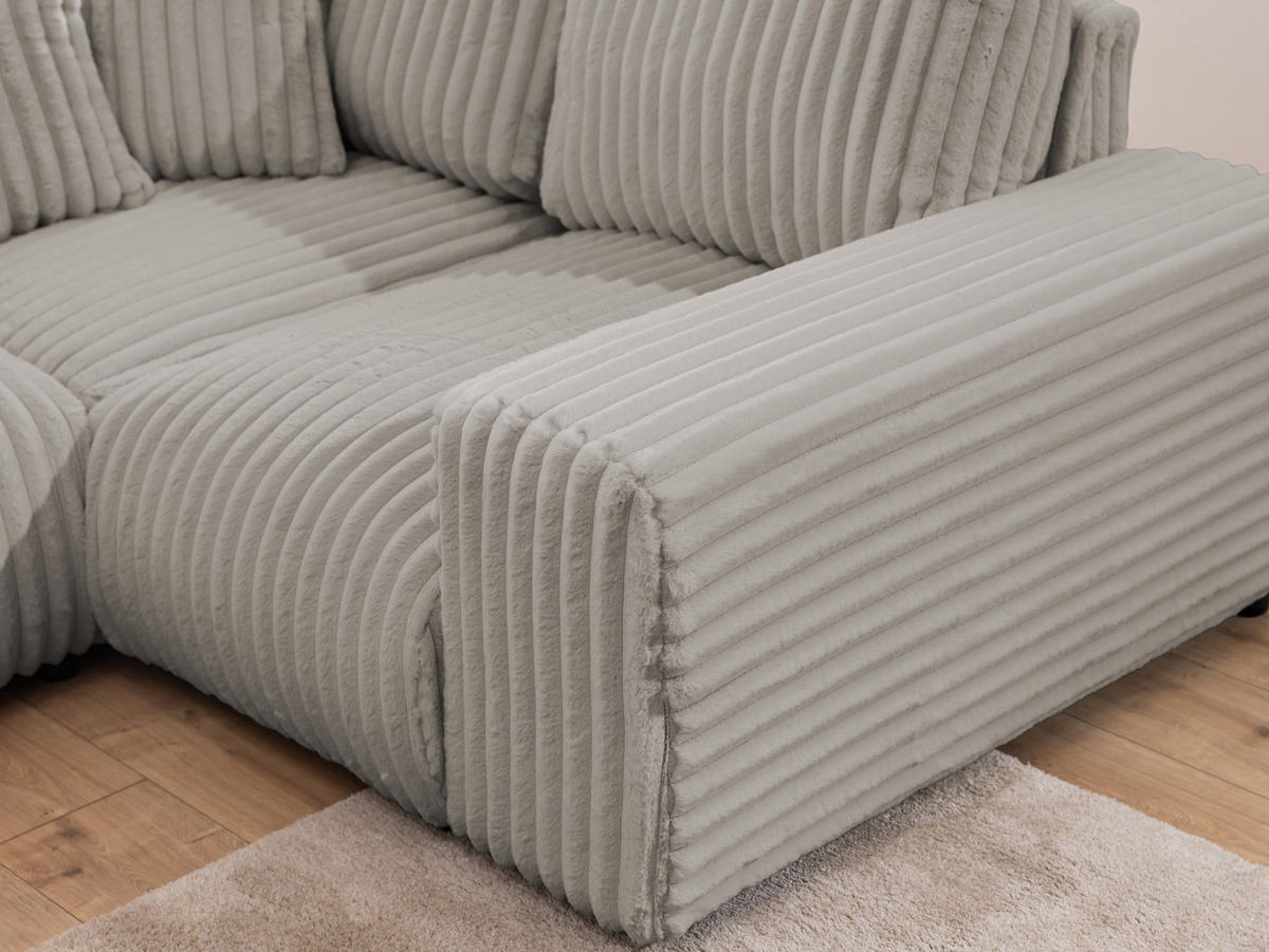 WOHNLANDSCHAFT Mollis Hellgrau Plüschcord im XXL-Format - Ottomane Links - Hellgrau/Schwarz, Holz/Kunststoff (316/77/194cm) - S-Style Möbel
