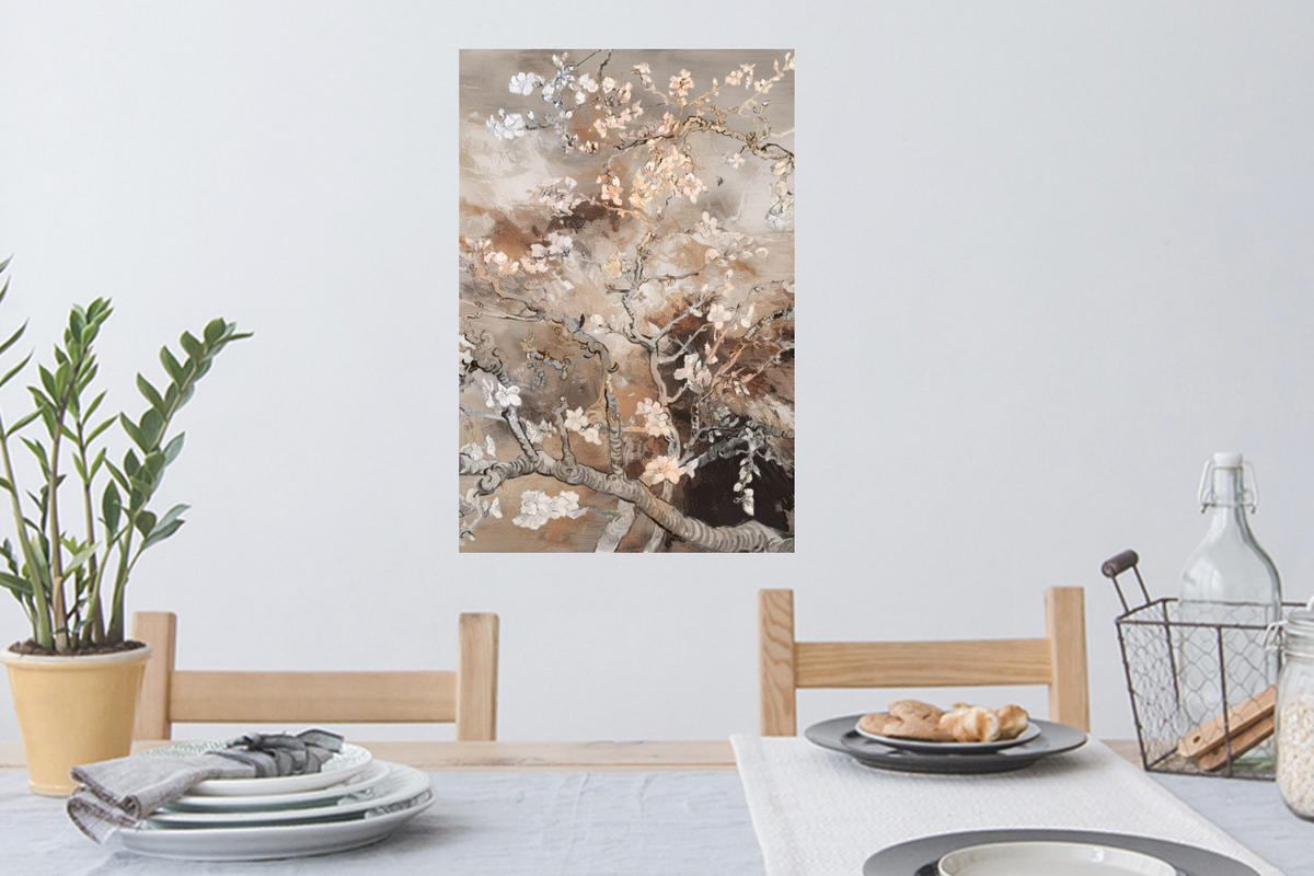 WANDTATTOO Mandelblüte - Kunst - Van Gogh - Beige - Abstrakt 40x60 cm - Braun, Kunststoff (40/60cm) - MuchoWow