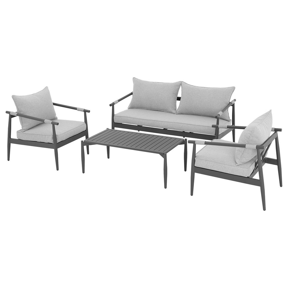 LOUNGESET - 4-teilig - Aluminium / Polyester - Grau / Anthrazit - Anthrazit, Textil/Metall (1/1/1cm) - home24