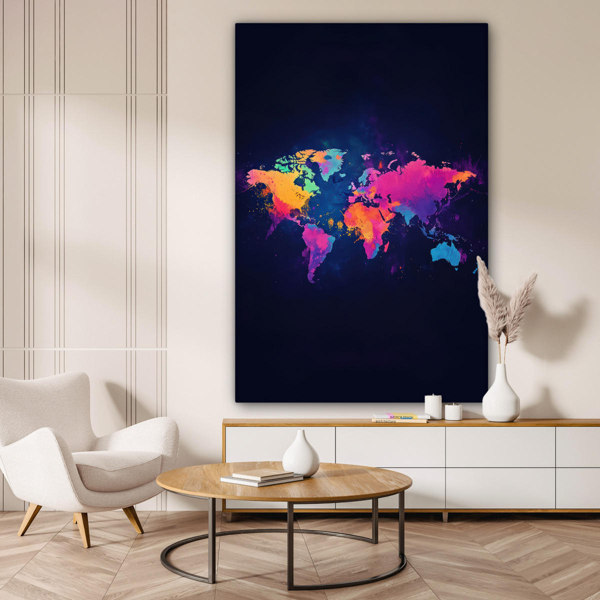 LEINWANDBILD Weltkarte - Bunt - Graffiti 90x140 cm - Multicolor, Textil (90/140cm) - MuchoWow