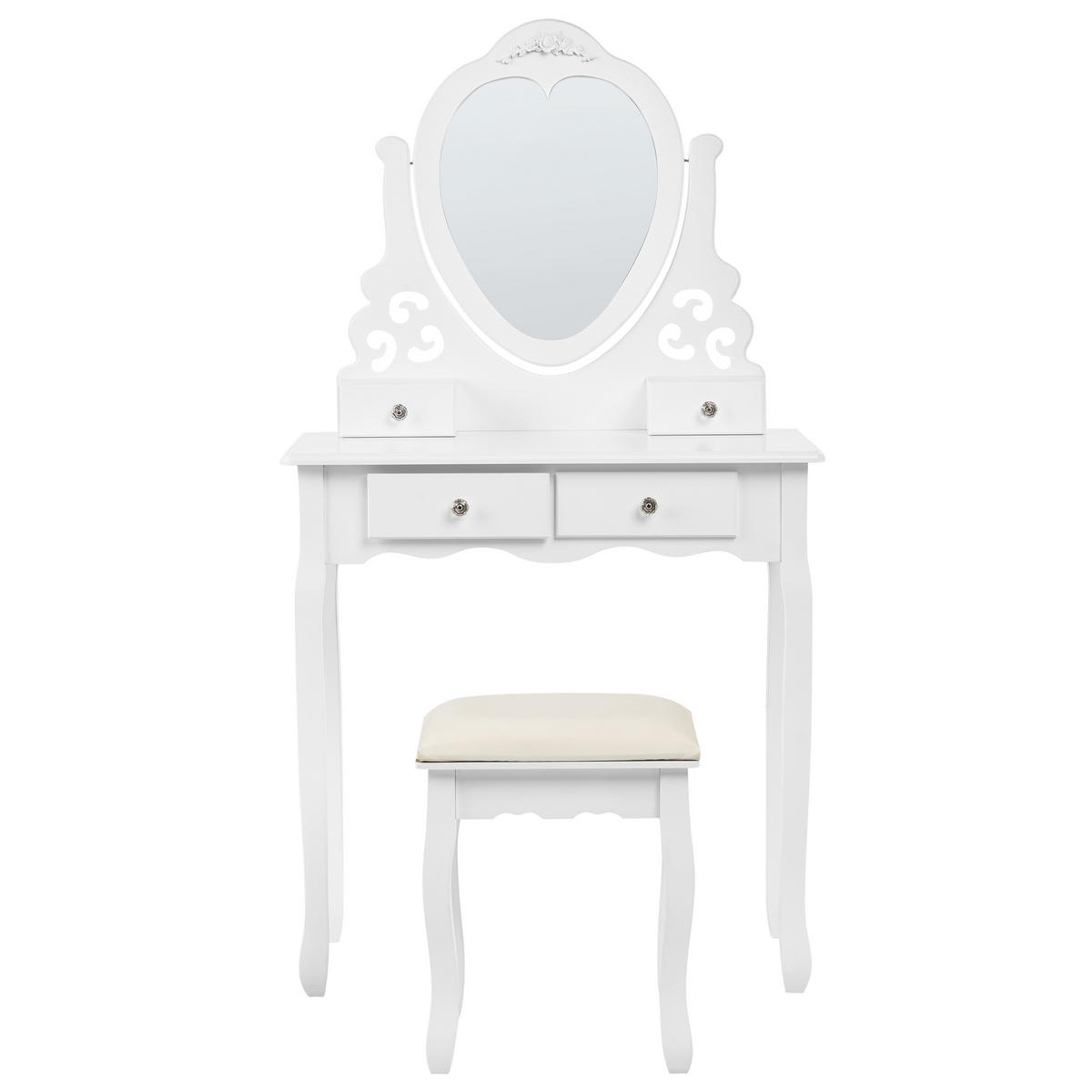 SCHMINKTISCH mit Spiegel und Hocker Weiß Diva - Weiß, Holzwerkstoff (75/144/40cm) - Beliani