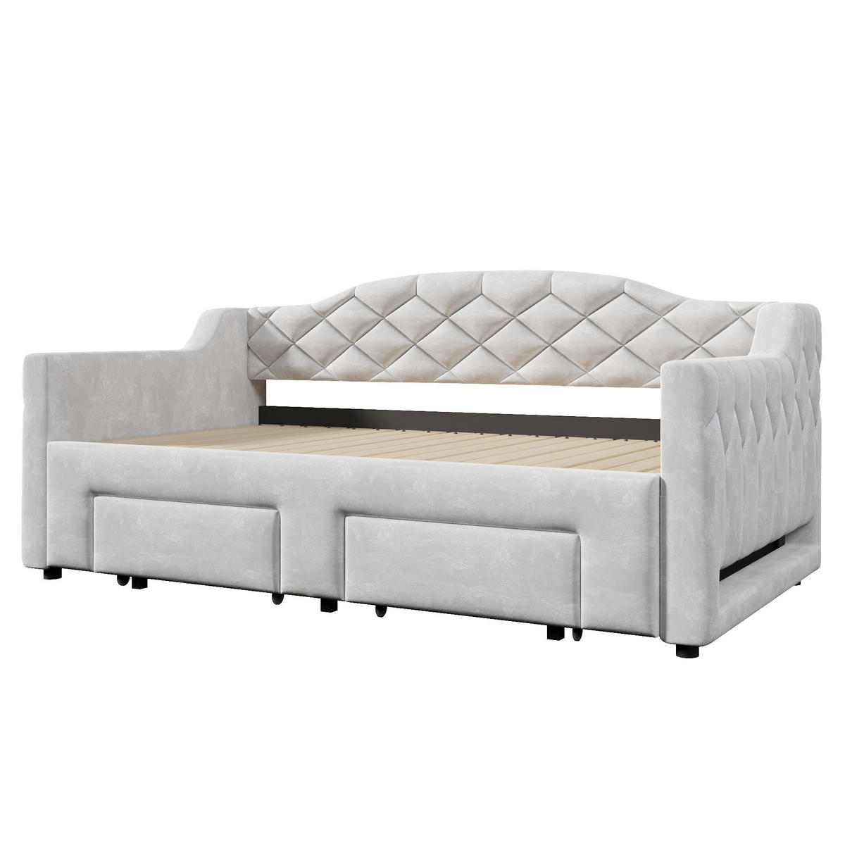 SCHLAFSOFA 90/200 cm & 180/200 cm in Grau Samt mit Schubladen und LED - Grau, Holzwerkstoff/Textil (90/200cm) - WISHDOR