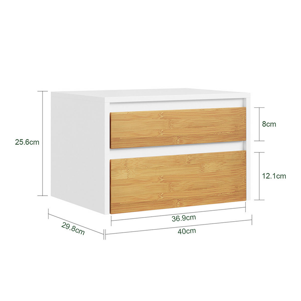 NACHTTISCH mit 2 Schubladen Weiß 40x30x26cm Modern - Weiß, Holzwerkstoff (30/26/40cm) - SoBuy