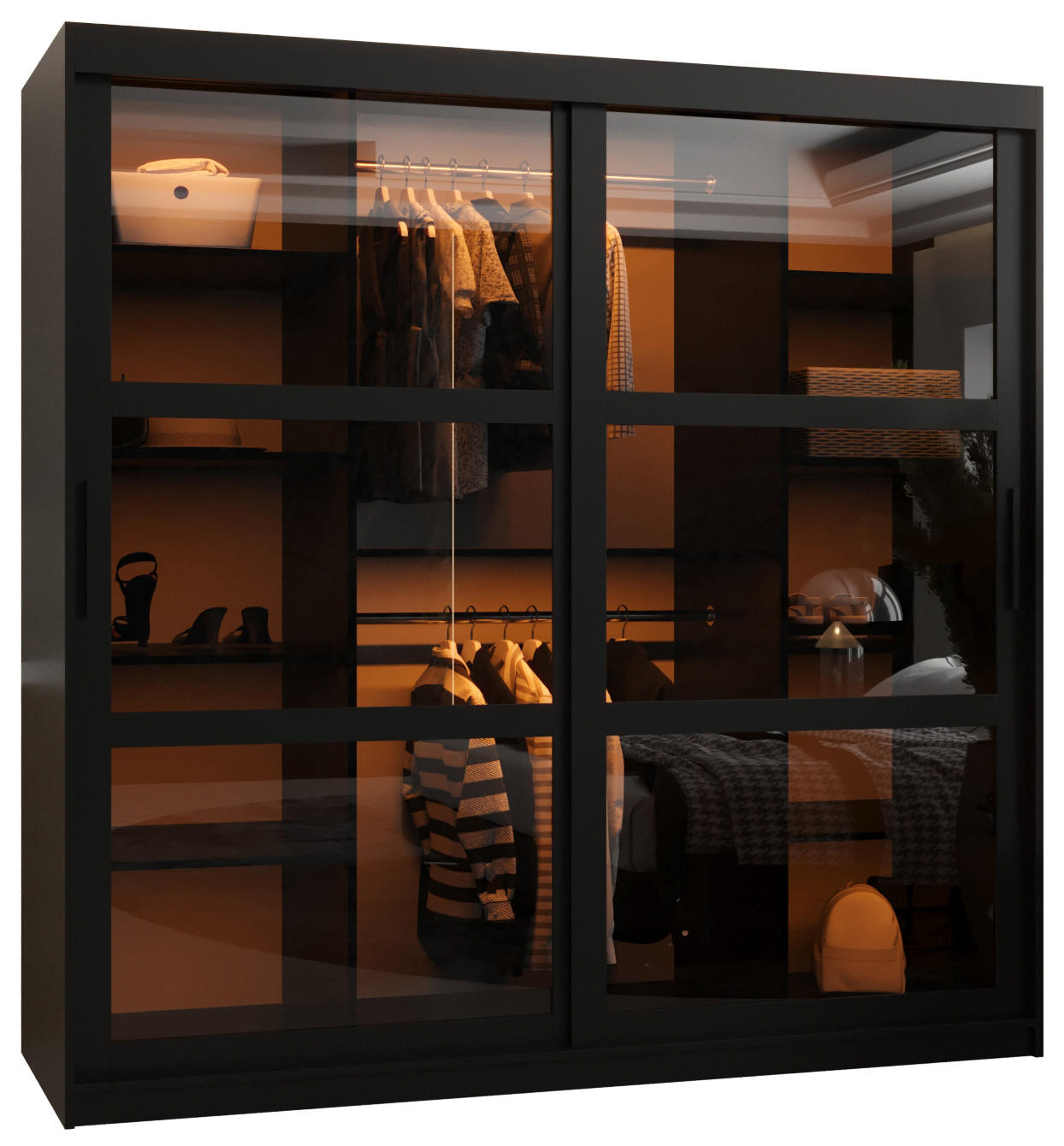 SCHWEBETÜRENSCHRANK 200/180/62 2-türig - Schwarz, Holz/Kunststoff (180/200/62cm) - Abiks Möbel