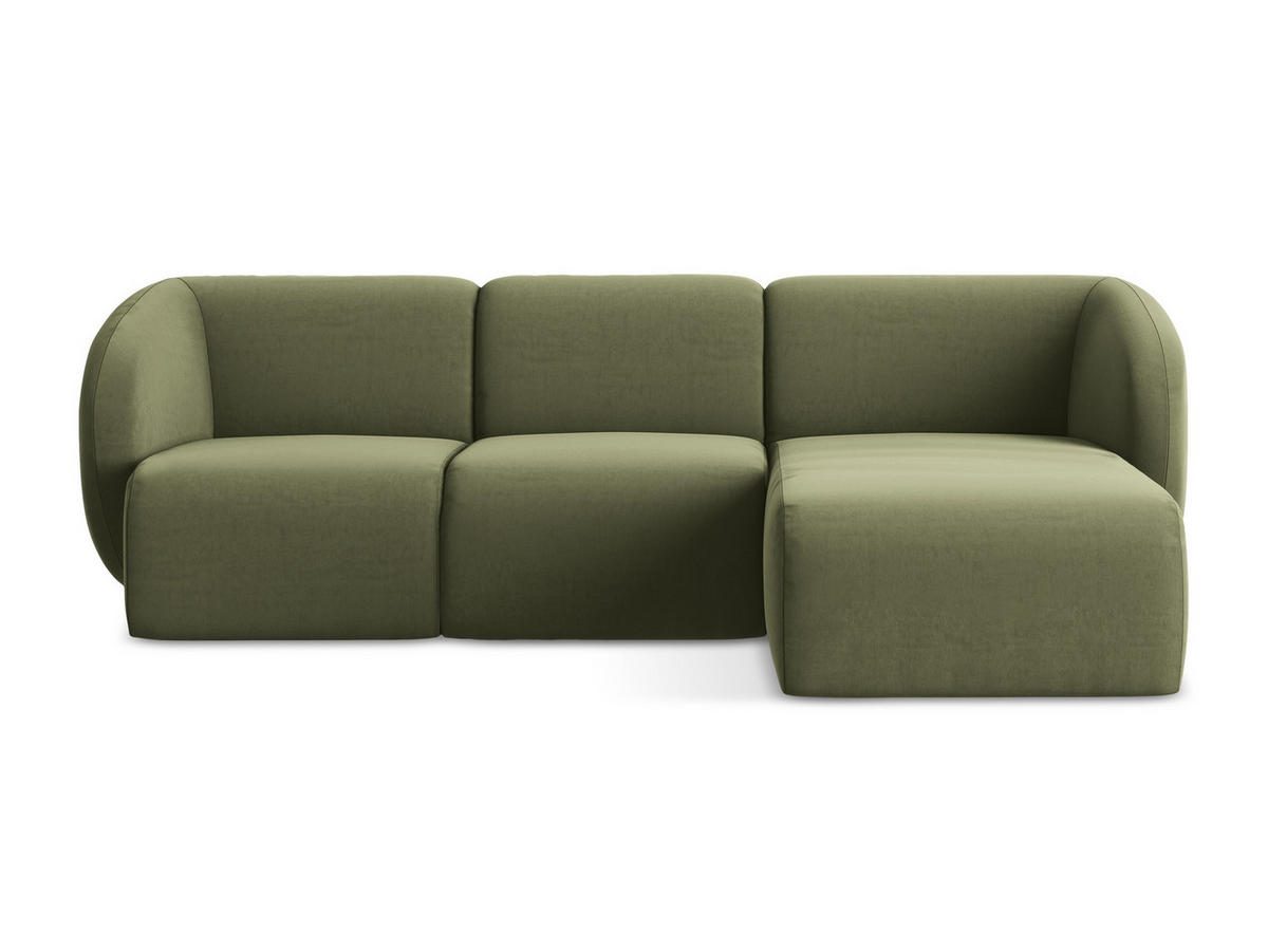 ECKSOFA Rechts Samt Stoff Grün - Schwarz/Olivgrün, Holzwerkstoff/Kunststoff (248/166cm) - Makamii