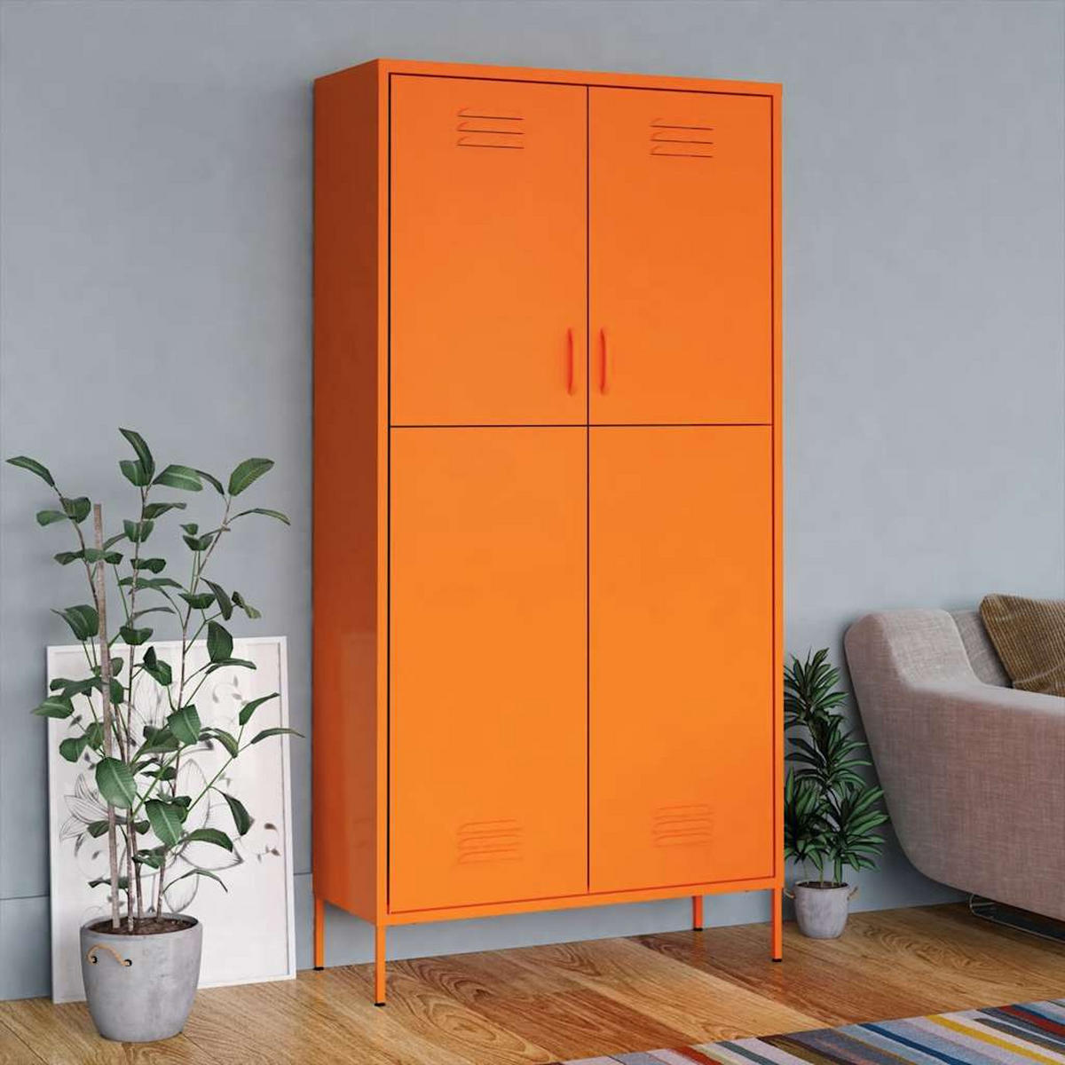 KLEIDERSCHRANK 2-Türig mit 4 verstellbaren Fächern 90/50/180 cm aus Stahl Orange - Orange, Holz/Metall (90/180/50cm) - vidaXL