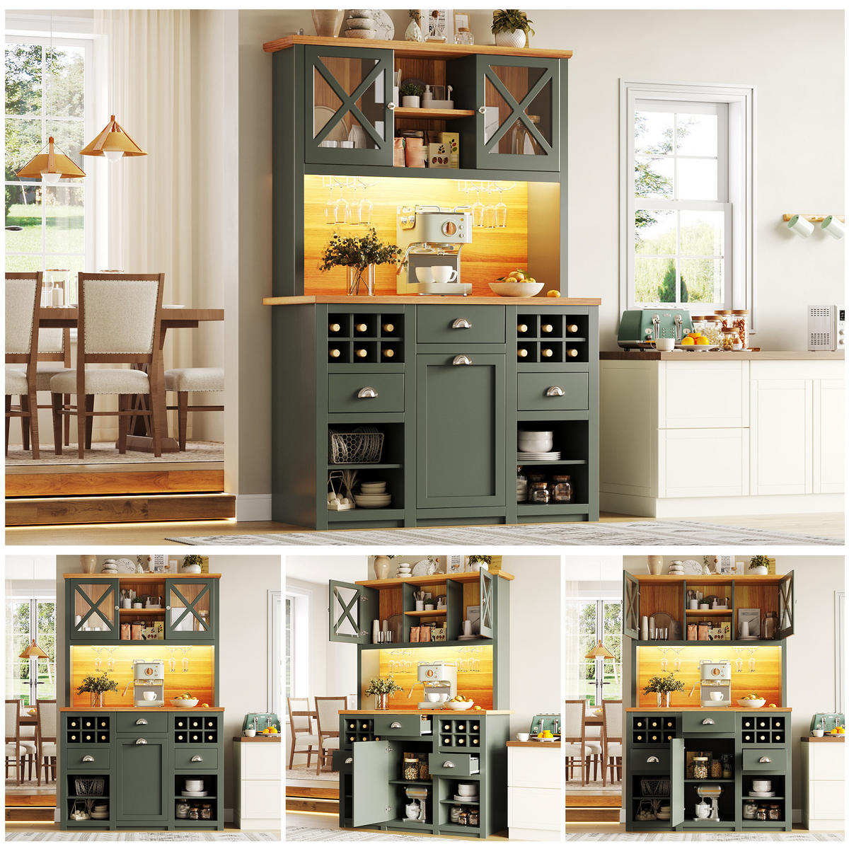 BUFFETSCHRANK Ordnung Grün 120/45/188 cm - Salbeigrün, Holz (120/188/45cm) - PANGIVO