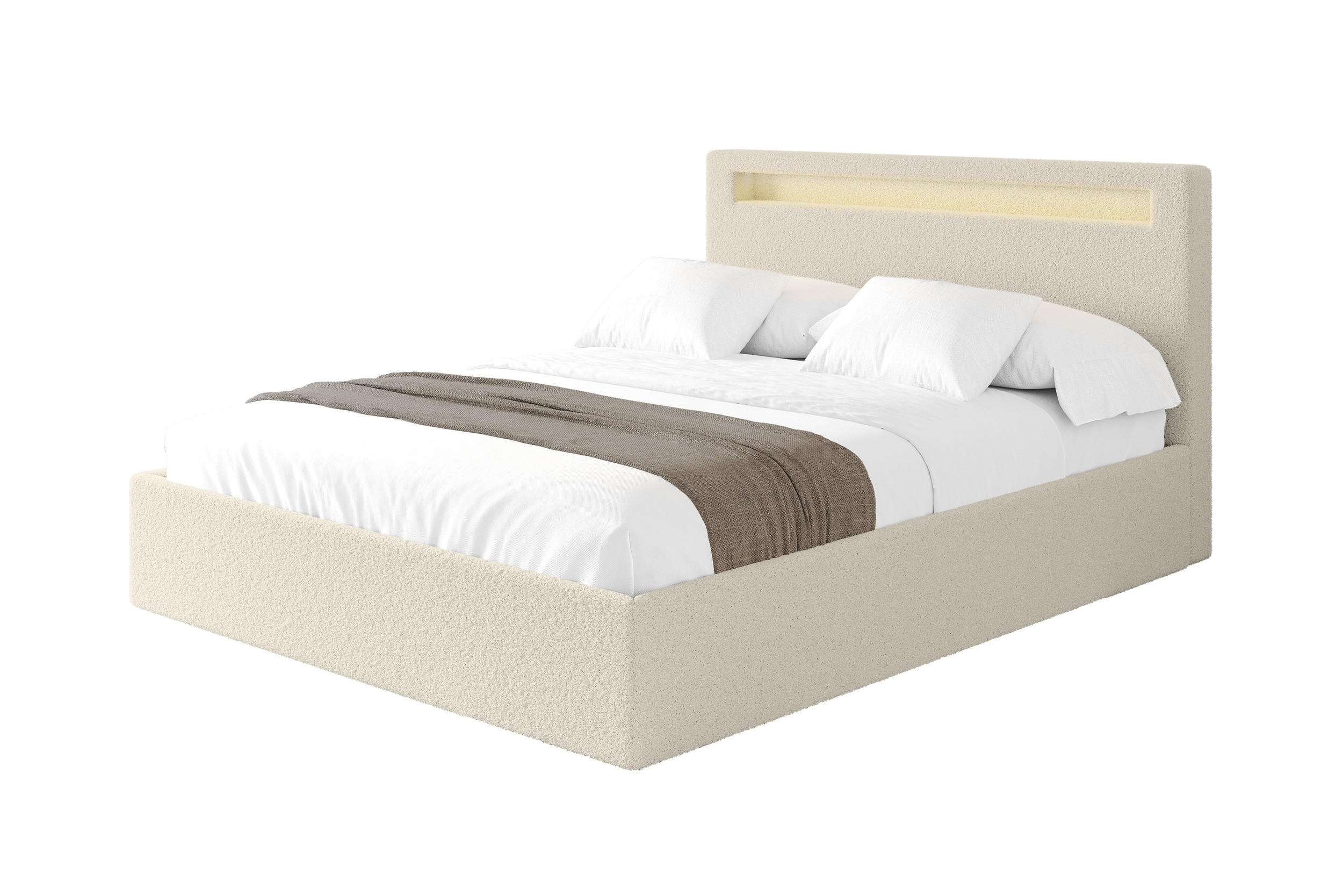 POLSTERBETT mit Bettkasten und Lattenrost, Bett mit Matratze H3/H4 - GOLA 160x200 Beige - Sandfarben, Holzwerkstoff/Textil (160/200cm) - ALTDECOR