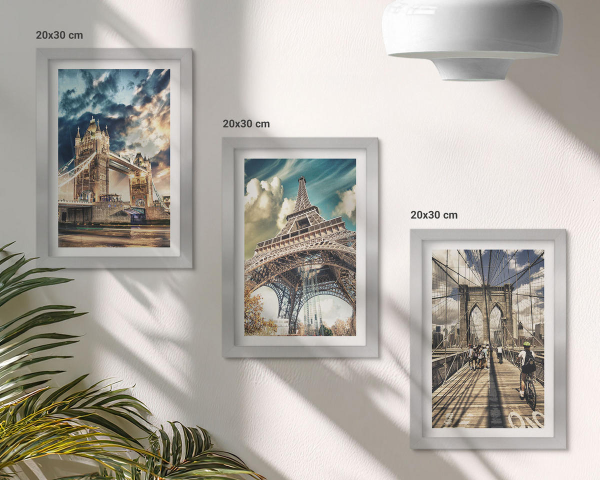 WANDBILDER 3er Set - 20x30 cm Silberner Rahmen - Brücken, Türme, europäische Städte - Silberfarben, Kunststoff (20/30cm) - ArtPrintCave