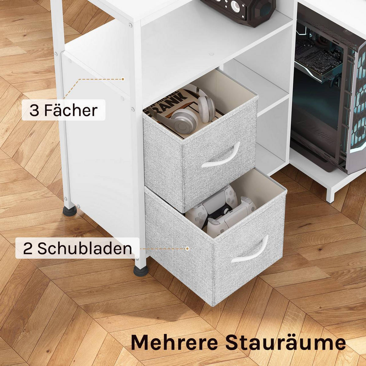 ECKSCHREIBTISCH L-Form, mit Steckdosen, Weiß - Weiß, Holzwerkstoff/Textil (80/120/76cm) - Woltu