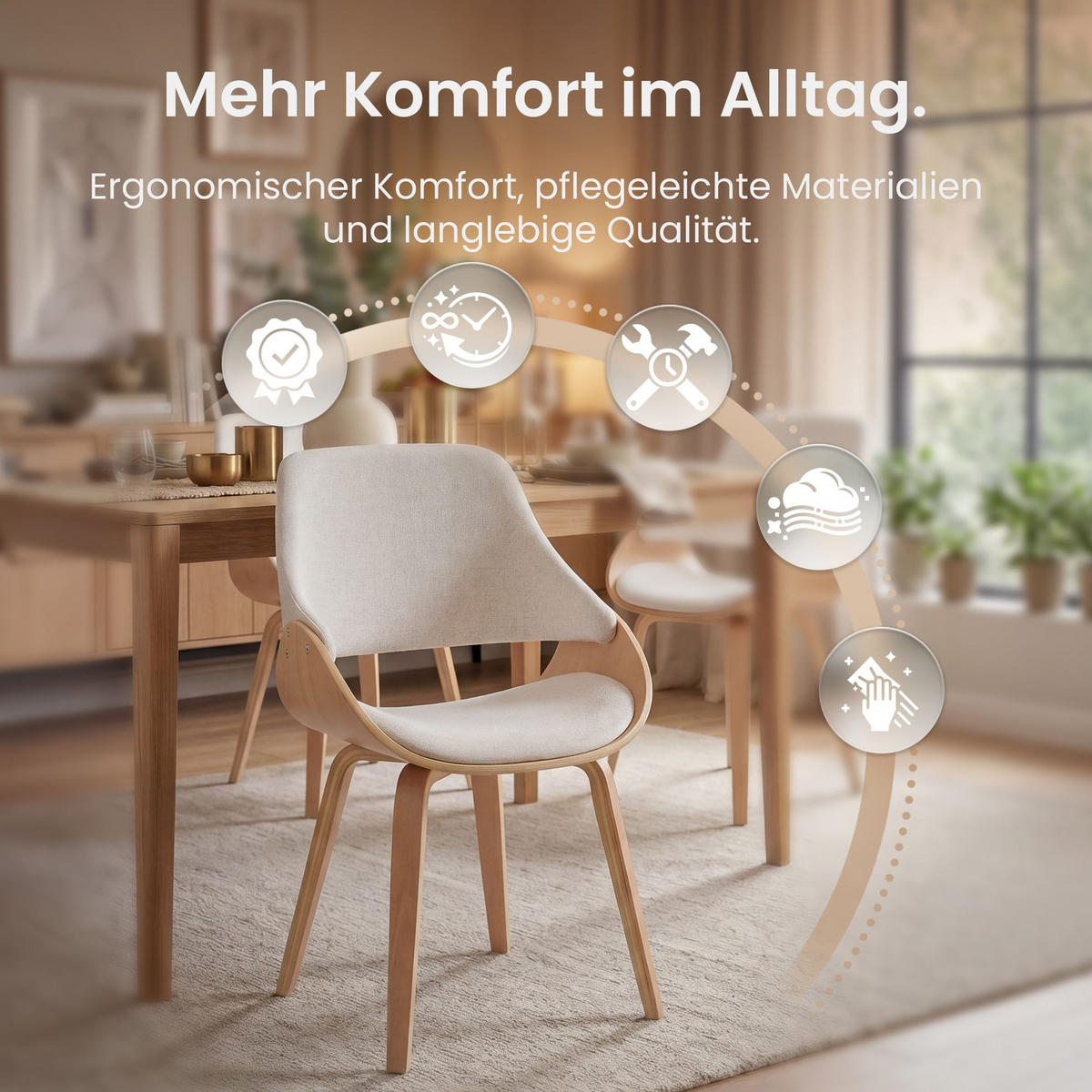 ESSZIMMERSTUHL Stoff Natura/Creme - Eukalyptusholzfarben/Walnussfarben, Holz/Textil (52/86/54cm) - CLP