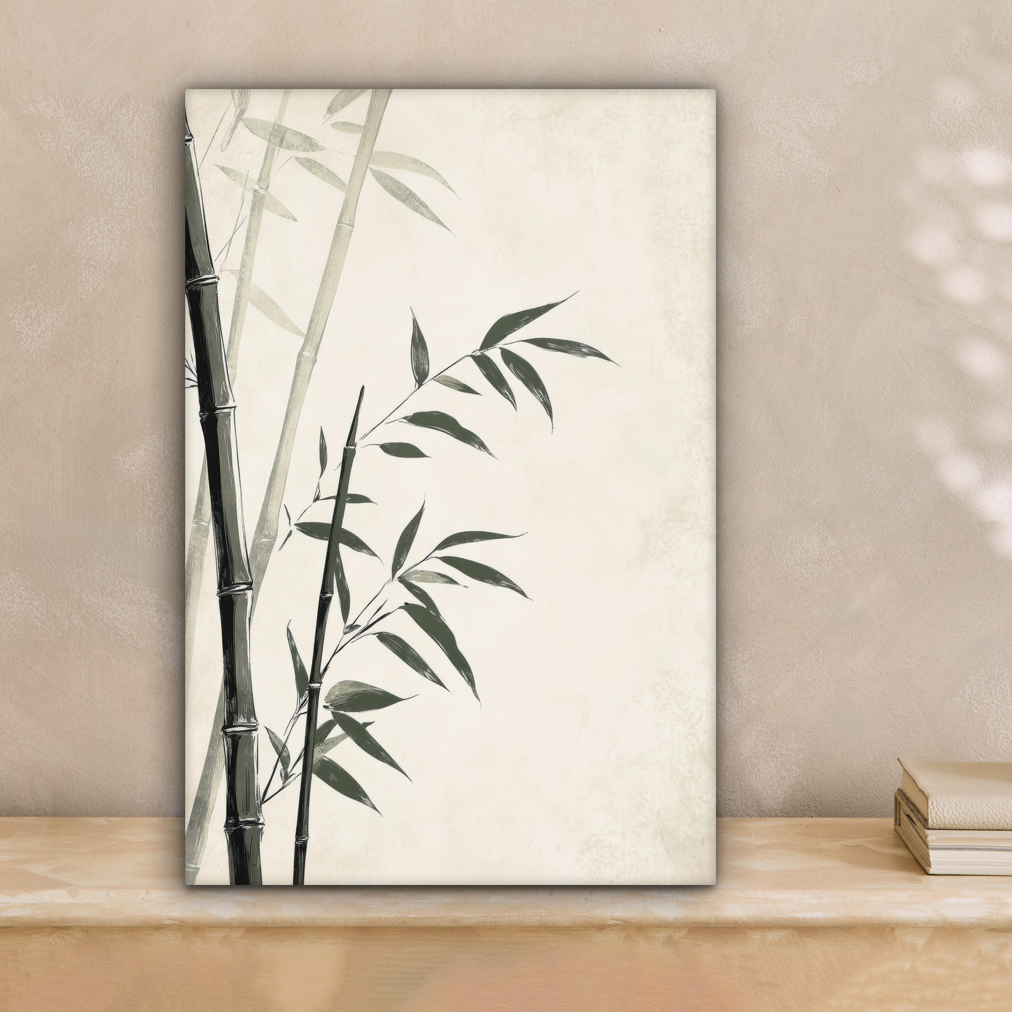 LEINWANDBILD Japandi - Bambus - Beige 20x30 cm - Eukalyptusholzfarben, Textil (20/30cm) - MuchoWow