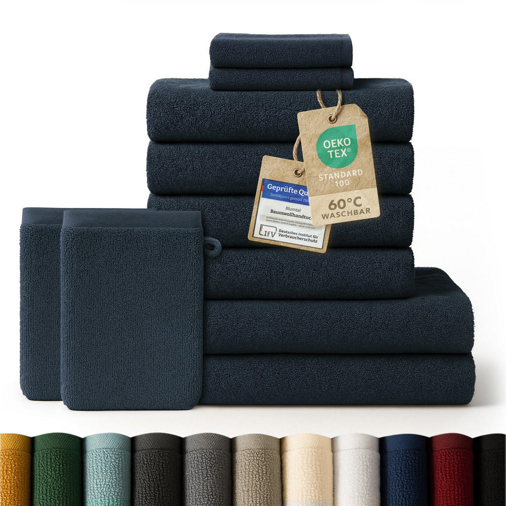 Blumtal RUČNÍK 8dílná sada, 2x osuška 70/140 + 4x ručník 50/100 + 2x ručník pro hosty 30/30 + 2x žínka 15/20 cm, tmavě modrá