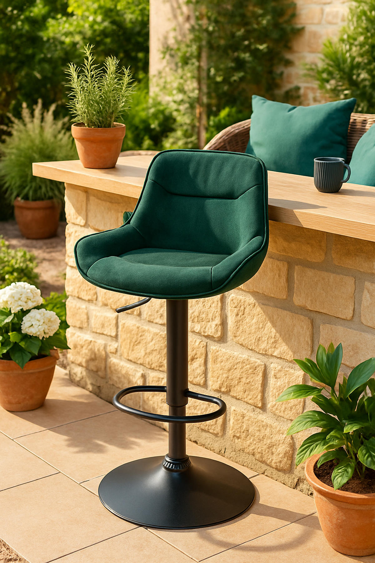 BARHOCKER Vulcano Samt schwarz grün - Schwarz/Grün, Textil/Metall (49/106/51cm) - TPFLiving