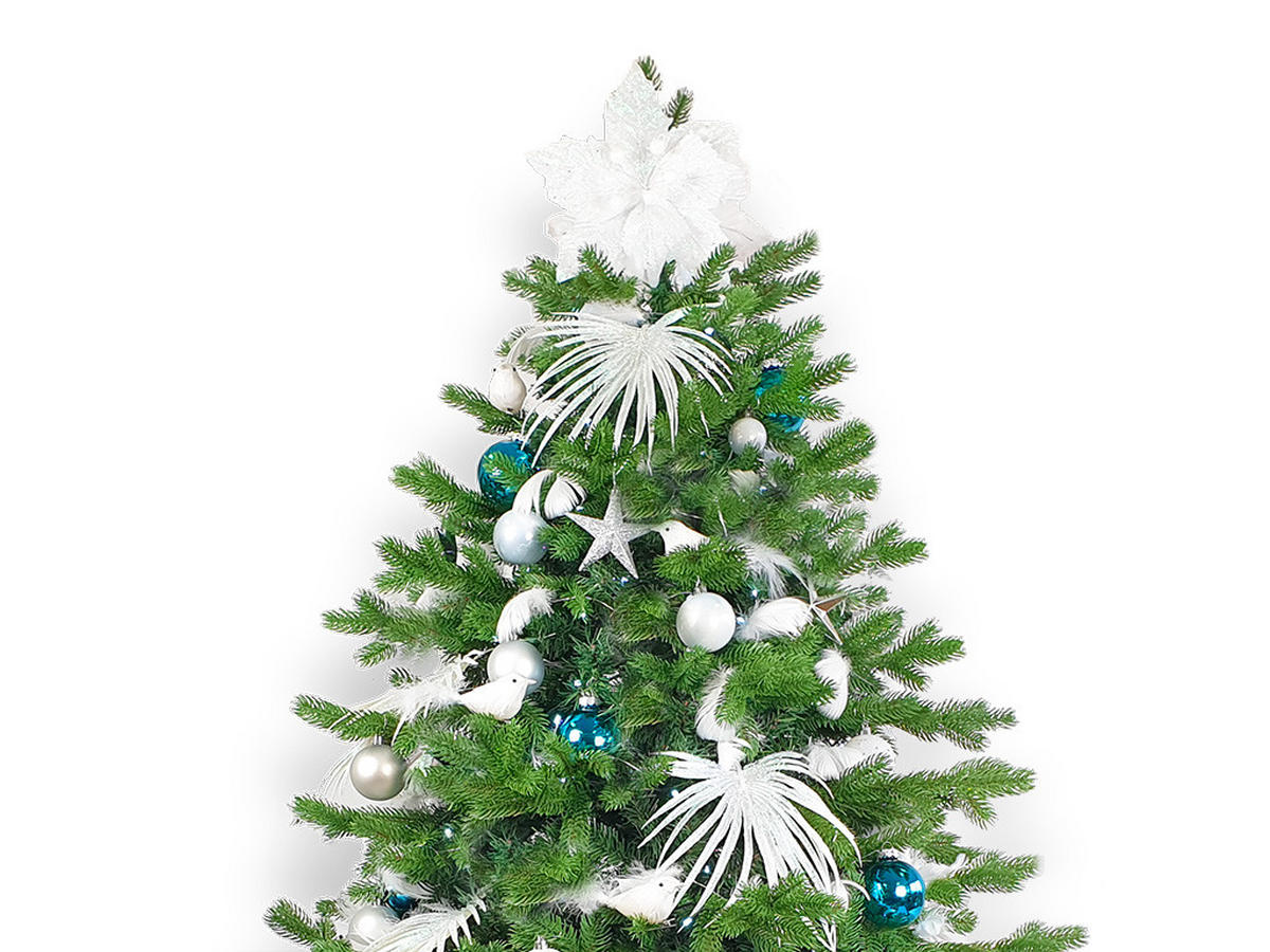 WEIHNACHTSBAUM künstlicher 500 cm, POLAR BLUE II, mit 215-teiligem Weihnachtsbaumschmuck, inkl. Metallständer und Aufbewahrungsbox - Blau/Silberfarben, Kunststoff/Metall (288/500cm) - LAALU