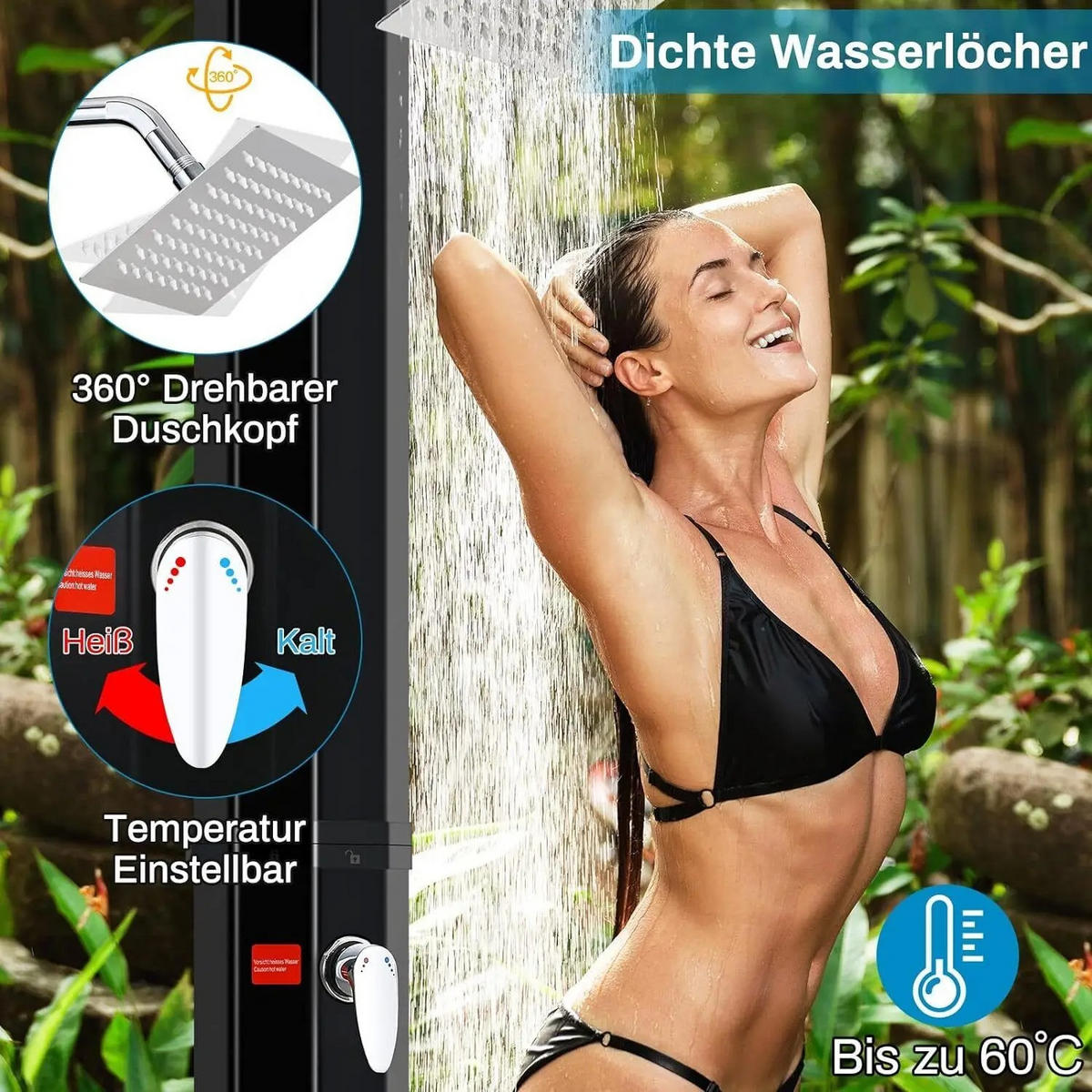 SOLARDUSCHE mit Duschkopf, 35L Kalten Heißer Schwarz für Garten Strand Pool - Schwarz, Kunststoff (18/217/14.5cm) - Kaket