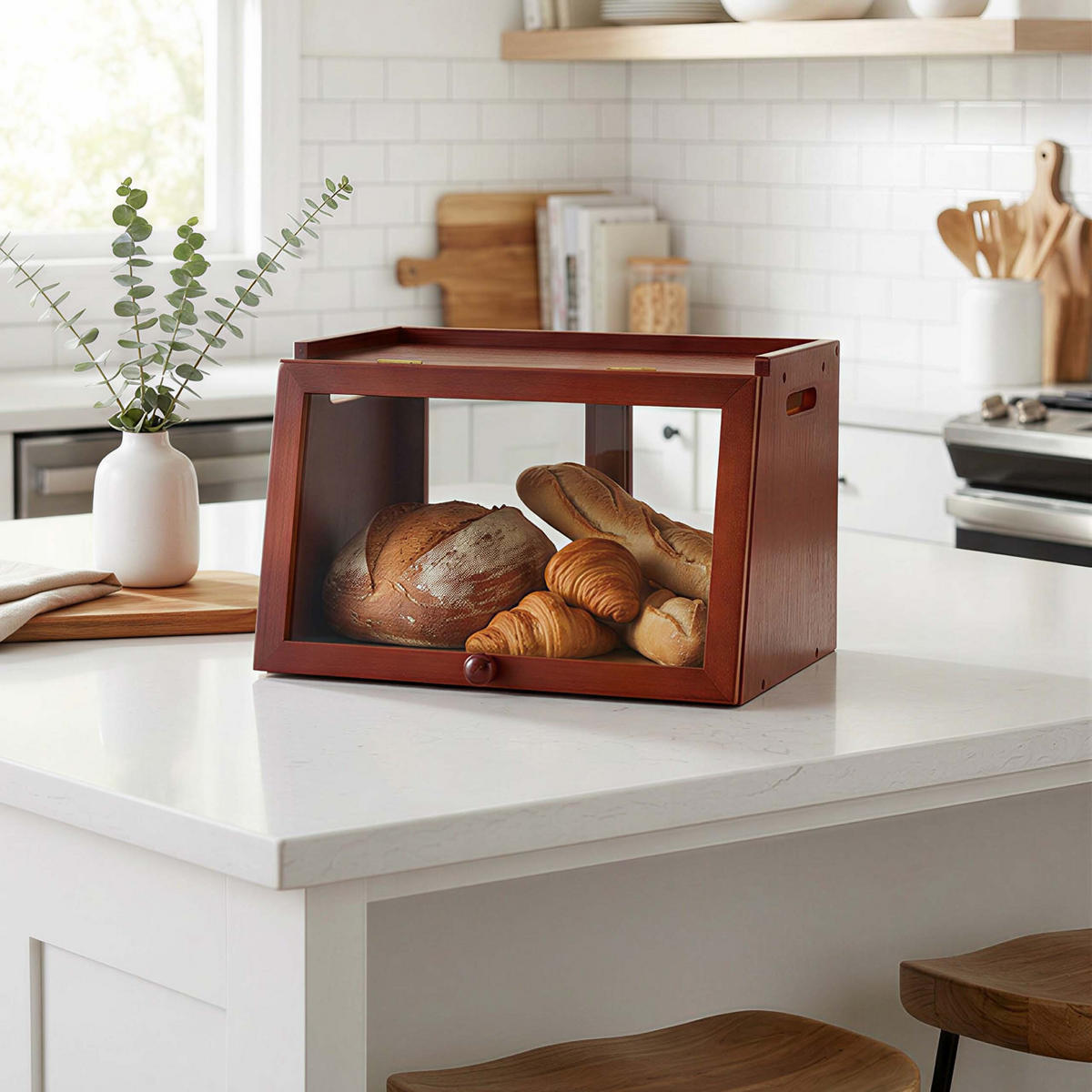 BROTKASTEN Natur Bambus Sichtfenster Klappe Schiebetür 39 cm - Hellbraun, Holz/Kunststoff (39/23/26cm) - Relaxdays