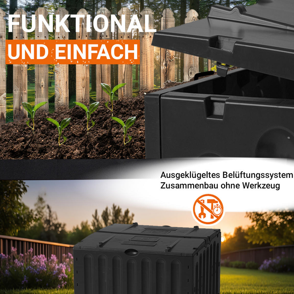 KOMPOSTER 400 L, schwarz schwarz - Schwarz, Kunststoff (70/83/70cm) - GARANTIA