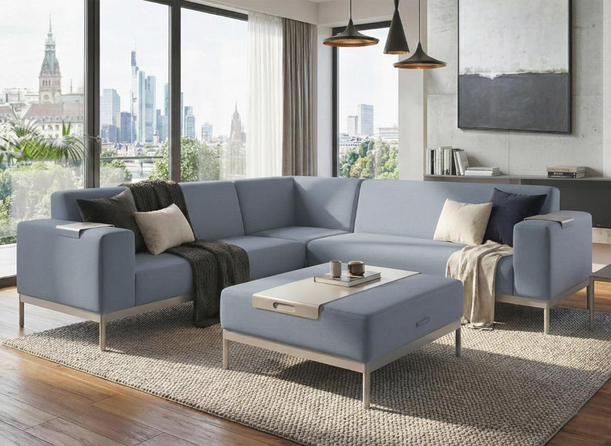 ECKSOFA MIT ABLAGE Blau - Blau, Textil (245/82cm) - MCW