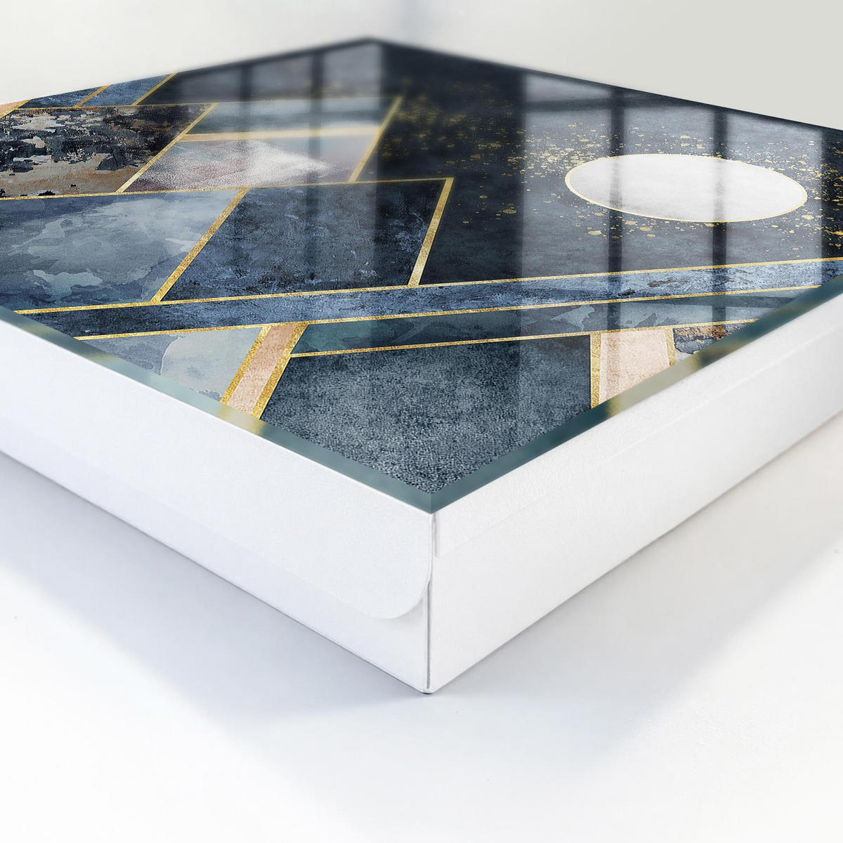 SCHLÜSSELBOX Weiß 30x30 cm – Türöffnung nach rechts - Himmelsgeometrie - Dunkelblau, Metall (30/30/5cm) - TULUP
