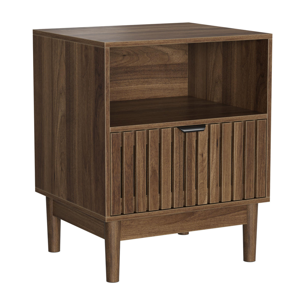 NACHTTISCH aus MDF 45x39x56,5 cm Walnussfarben mit Schublade, offener Ablage und Metallgriff - Walnussfarben, Holzwerkstoff (45/56/39cm) - Modfu