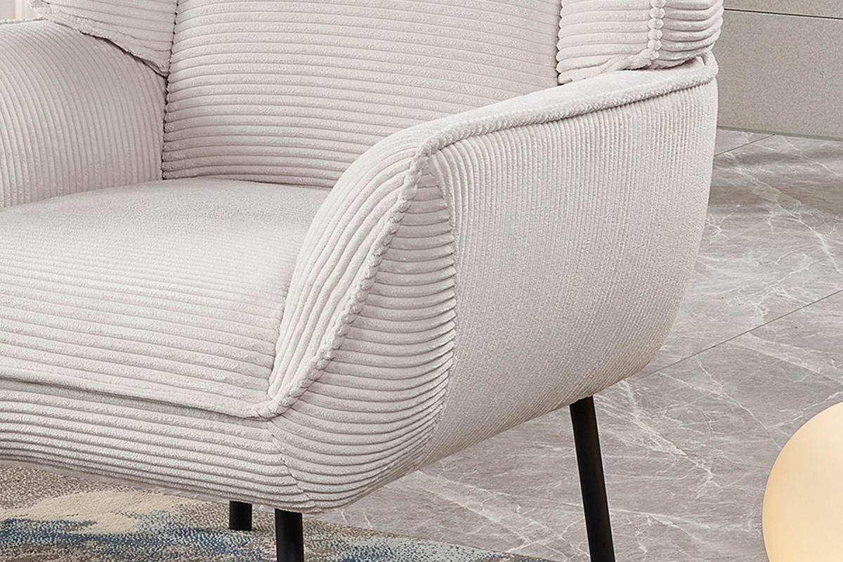 RELAXSESSEL CALLA Cremeweiß Cord - Creme/Schwarz, Textil (83/92/83cm) - KAWOLA