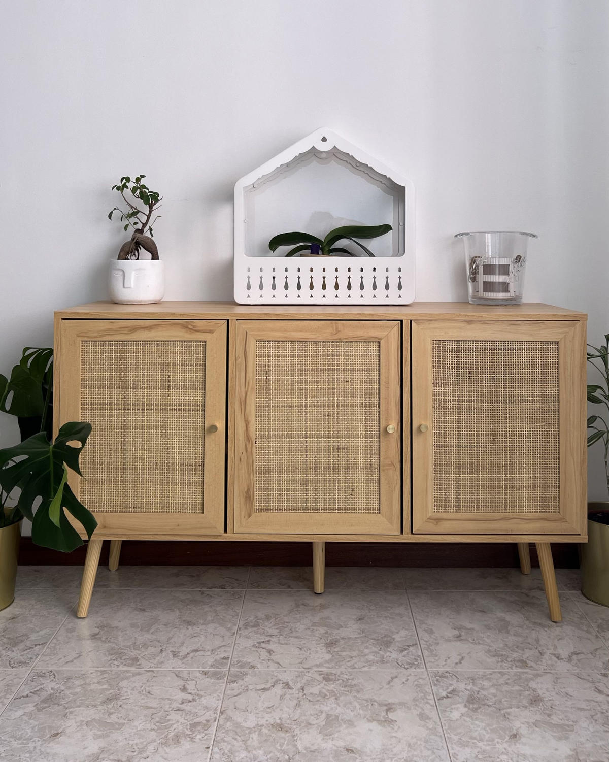 SIDEBOARD Heller Holzfarbton Perote - Hellbraun/Goldfarben, Naturmaterialien (120/71/40cm) - Beliani