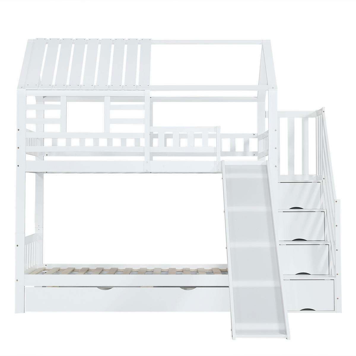 ETAGENBETT 90x200 cm Rutsche Treppe Schubladen - Weiß, Holz (90/200cm) - LEBENLANG