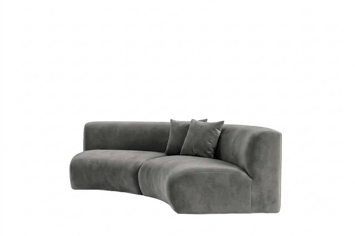 SOFA Round, Velvet-Stoff Bluvel, Aschgrau, GRETA - Grau, Holz (294/70/89cm) - Kaiser Möbel