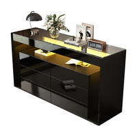 SIDEBOARD aus Spanplatte und gehärtetem Glas 140x40x70 cm Schwarz mit LED-Beleuchtung, 6 Schubladen und viel Stauraum - Schwarz, Holzwerkstoff (140/70/40cm) - Modfu