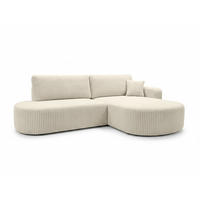 ECKSOFA Mit Schlaffunktion Und Bettkasten, Cordstoff Tilia, Ecru, Rechts, ROUND ONE OPEN XL - Ecru, Holz (262/175cm) - Kaiser Möbel