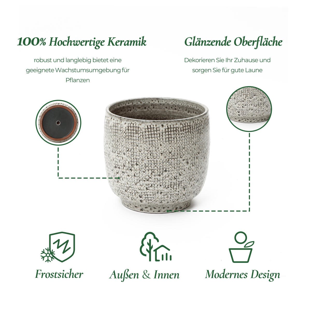 KERAMIK-BLUMENTOPF grau, Ø 30 × H 28 cm - Weiß, Keramik (28.8cm)