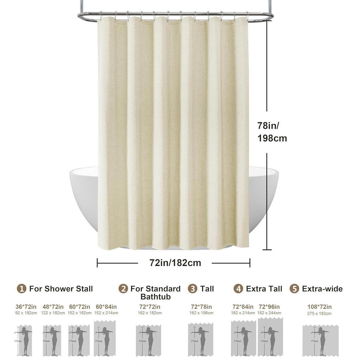 DUSCHVORHANG Leinenoptik Beige 182 x 198 cm - Beige, Textil (182/198cm)