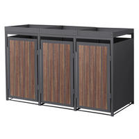 MÜLLTONNENBOX 3er mit Pflanzdach 240L Anthrazit-Holzoptik aus Stahl - Dunkelbraun, Metall (80/124/196cm) - ML-DESIGN