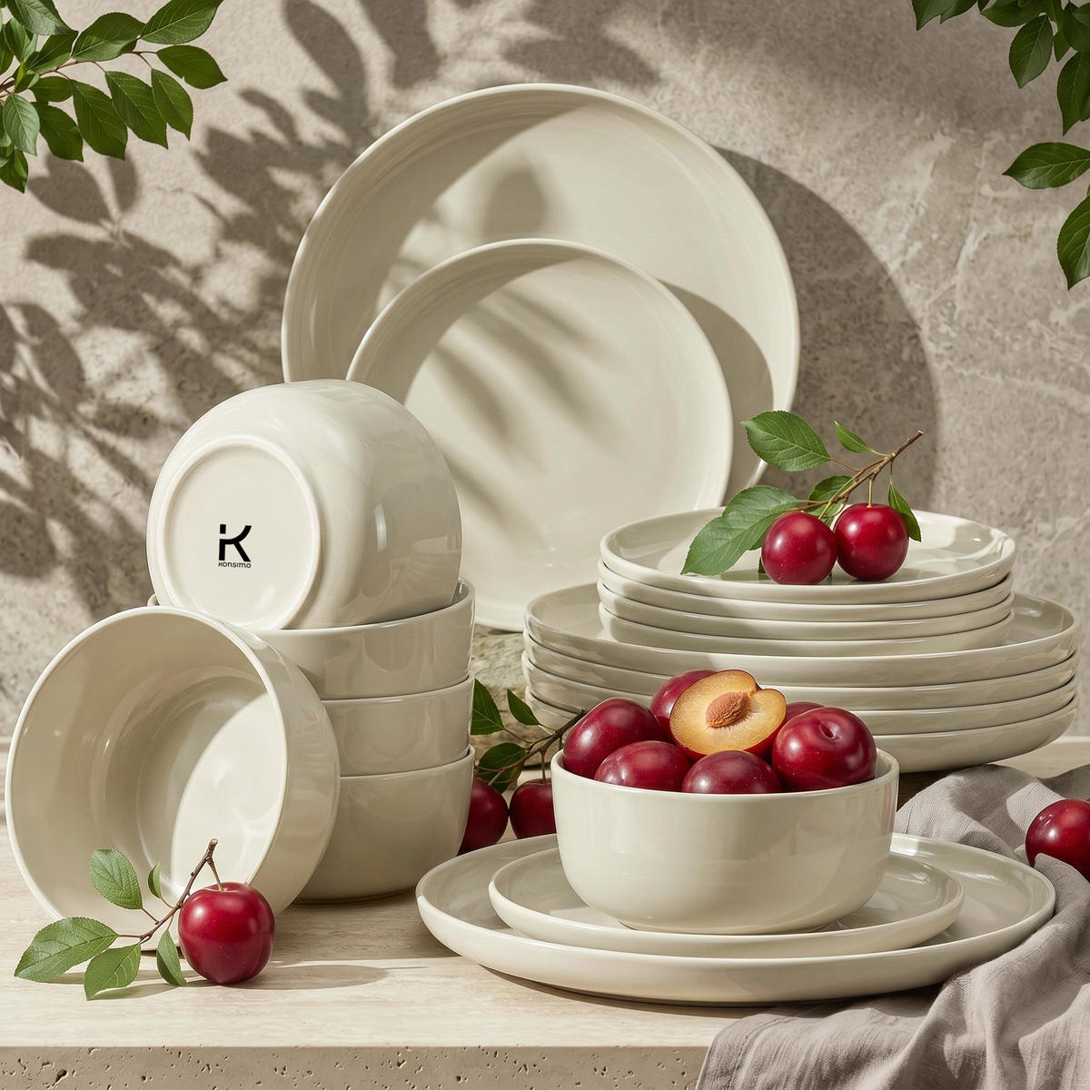 TAFELSERVICE VICTO Schüssel 6 Personen 18-tlg - Beige, Keramik (27/2/27cm) - KONSIMO®