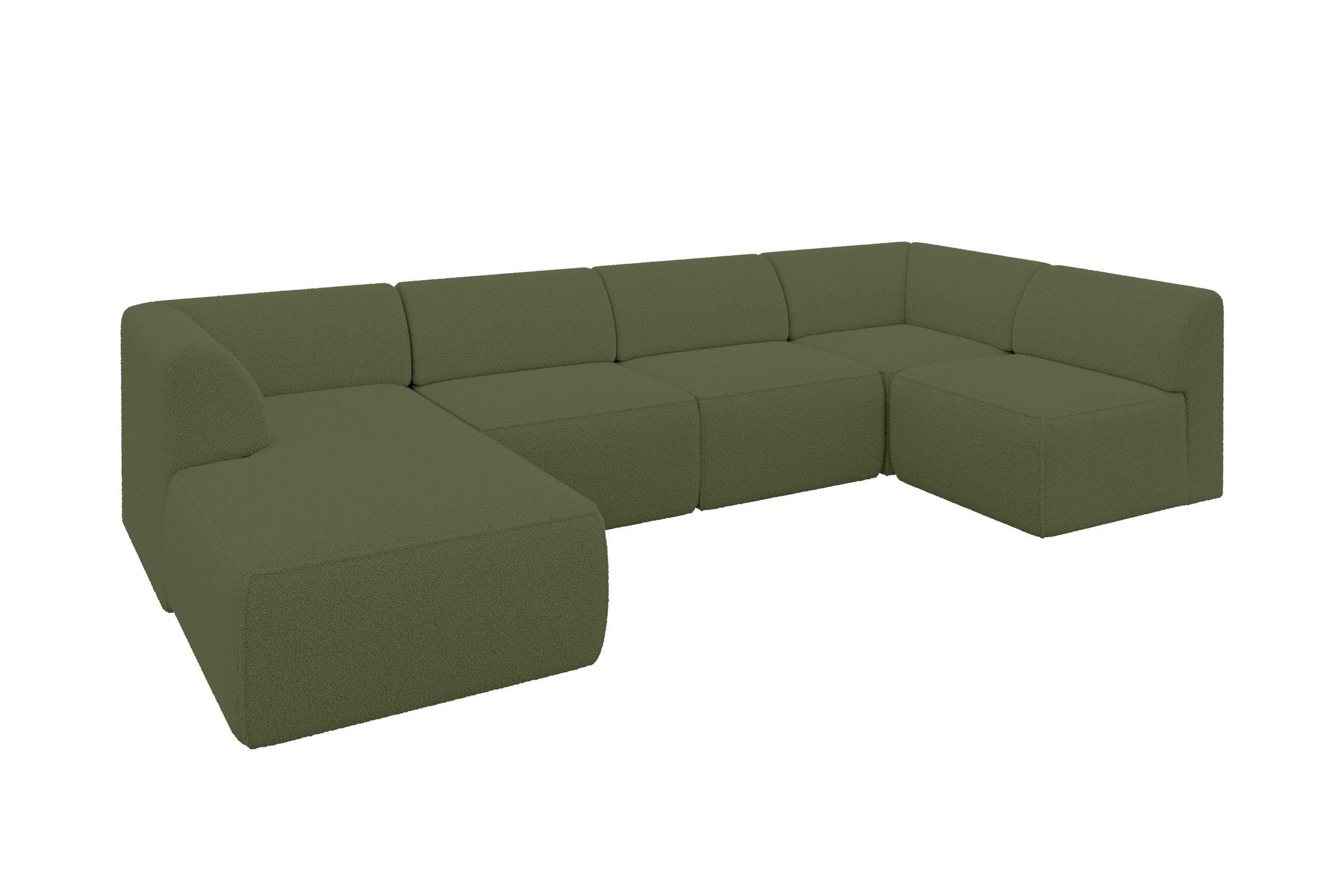 WOHNLANDSCHAFT Ottomane Links MOVO-L 345x180x78 cm Grün Bouclé - Dunkelgrün, Holzwerkstoff/Kunststoff (345/78/180cm) - ALTDECOR